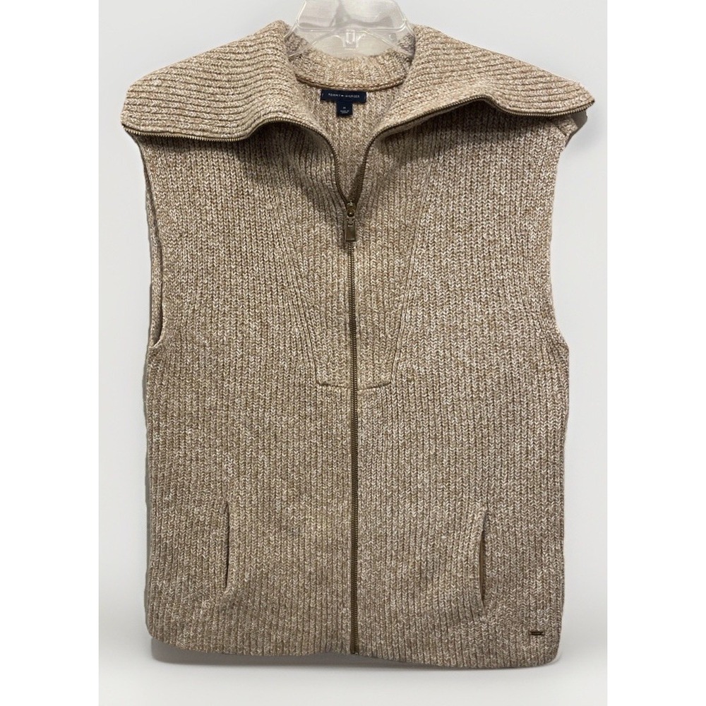 Tommy Hilfiger Beige Marbled Full Zip Sweater Vest Women's Size Medium